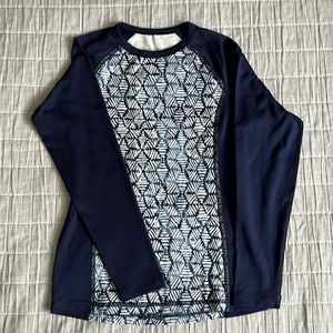 PATAGONIA Kids Long Slv Capilene Silkweight UPF Rashguard, blue print, Size M,10